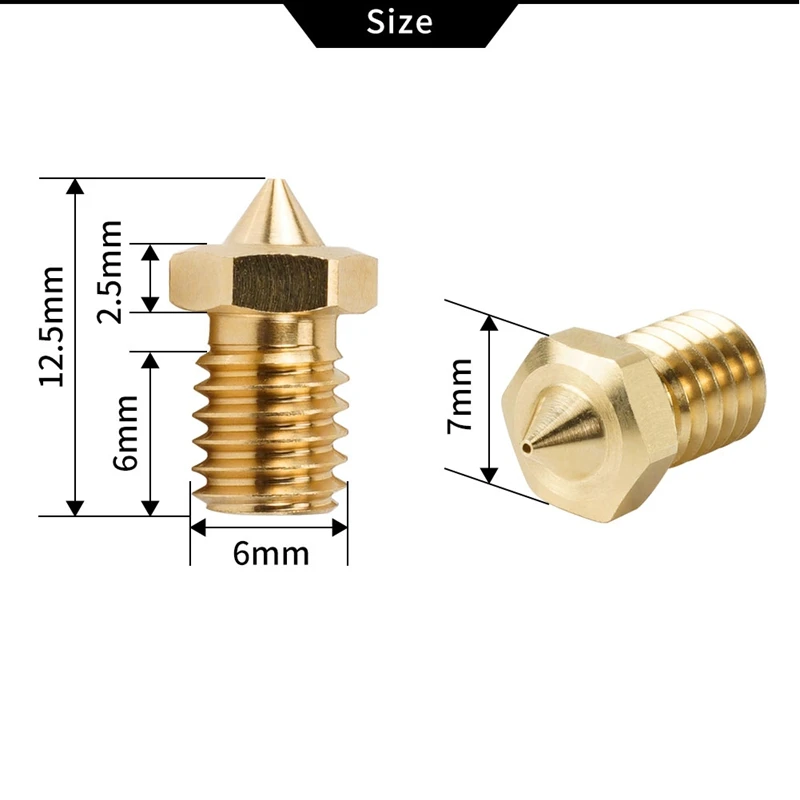 High Flow Nozzles E3D V6 1.75mm Clone-CHT Tip Brass Copper Nozzles 0.4/0.6/0.8/1.0/1.2mm for Ender 3 Hotend Titan Extruder Prusa