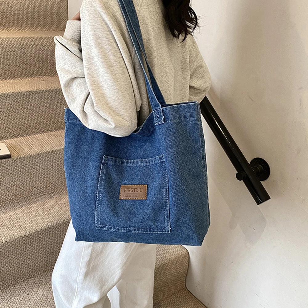 Koreanische Lässige Denim-Schultertasche, Künstlerische Große Damenhandtasche, Vielseitig für Alle Jahreszeiten und Pendler – Detail 3