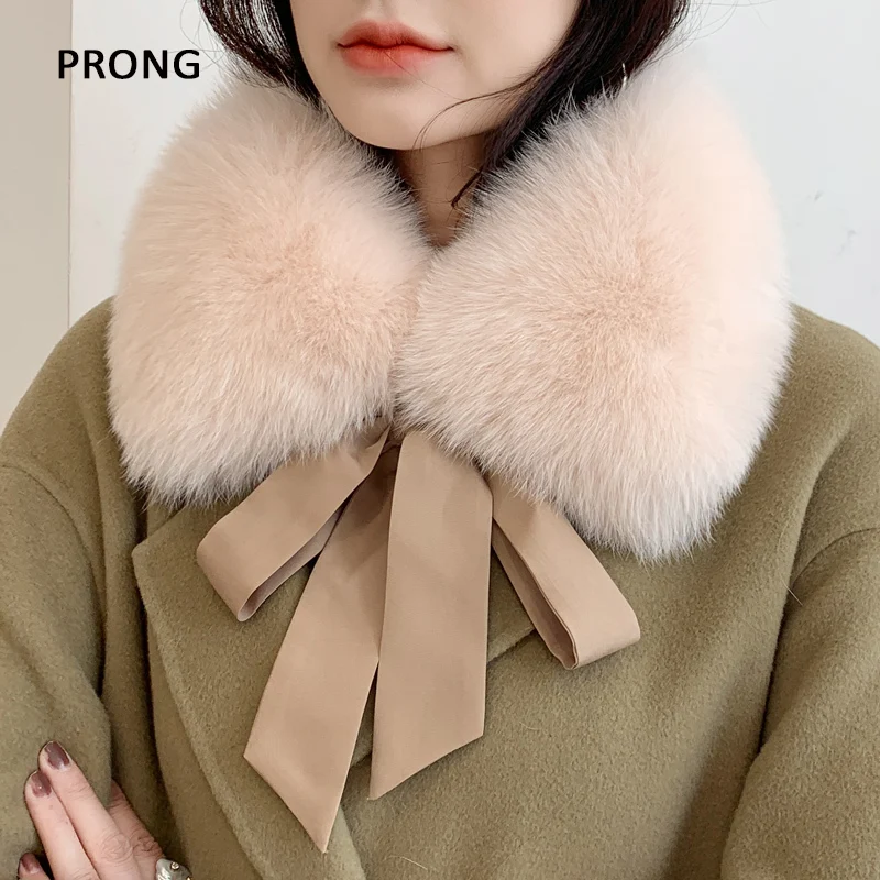 100% Real Fox Fur Collar For Women Coat Hood Fur Decor Fur Scarfs Shawls Winter Warm Parkas Jacket Lace Up Fur Collar Detachable