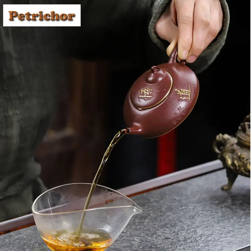90 مللي بوتيك ييشينغ الأرجواني الطين أباريق الشاي الفنانين اليدوية الذهب الرسم وعاء الخام الخام الأرجواني الطين غلاية Zisha طقم شاي عناصر الشاي تشا #4