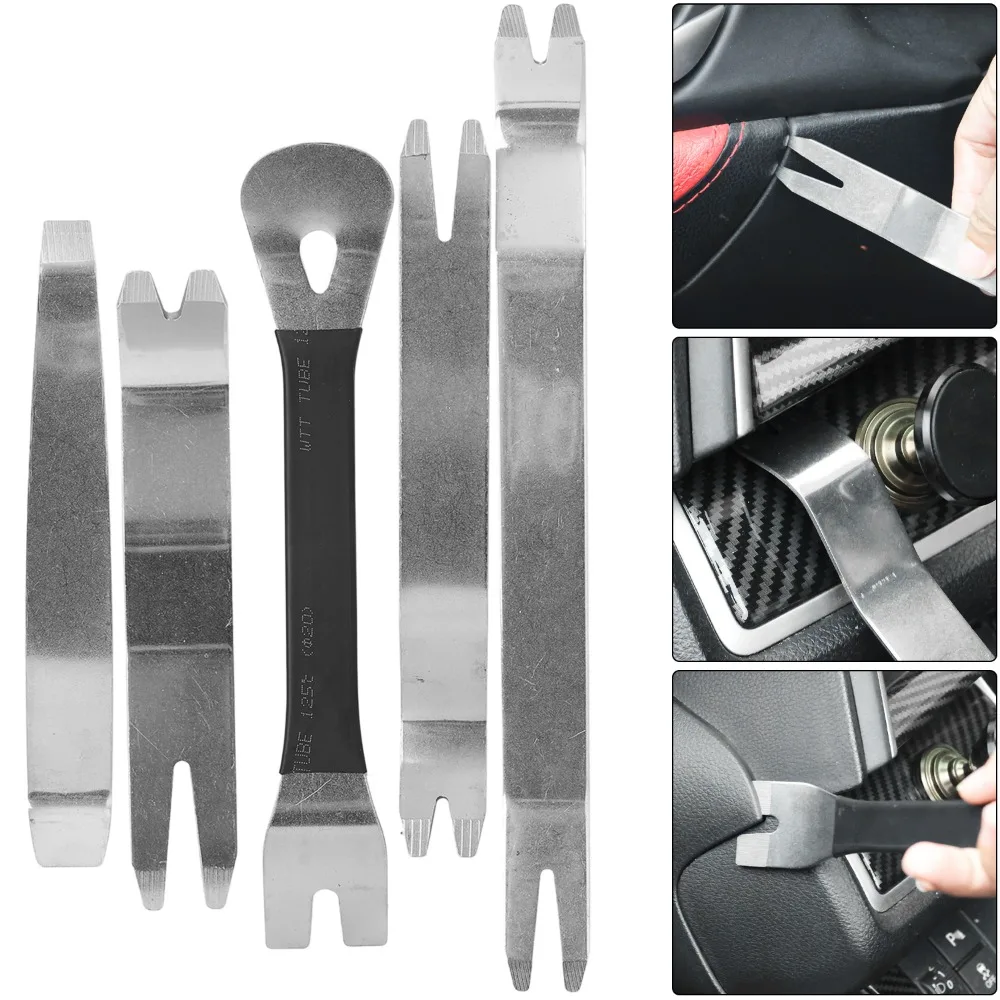 

Stainless Steel Car Pry Bar Car Interior Disassembly Crowbar Fastener Clip Remover for Auto Door Panel Trim Dashboard Repair