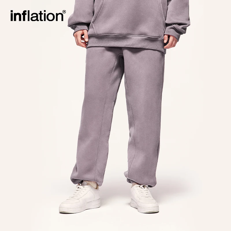 INFLATION Unisex Thick Fleece Grey purple Tracksuit Sportswear Hoodies and Sweatpant Set Mens