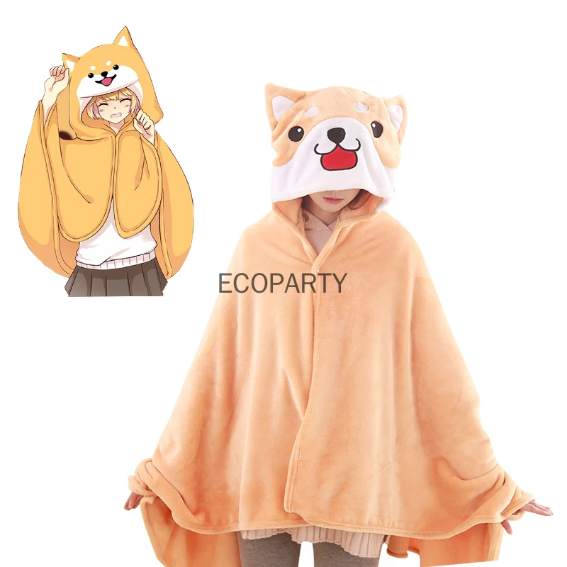 

Kawaii Cartoon Shiba Inu Cosplay Hooded Cape Blanket For Women Cute Husky Pattern Velvet Student Nap Blanket Office Warm Cloak