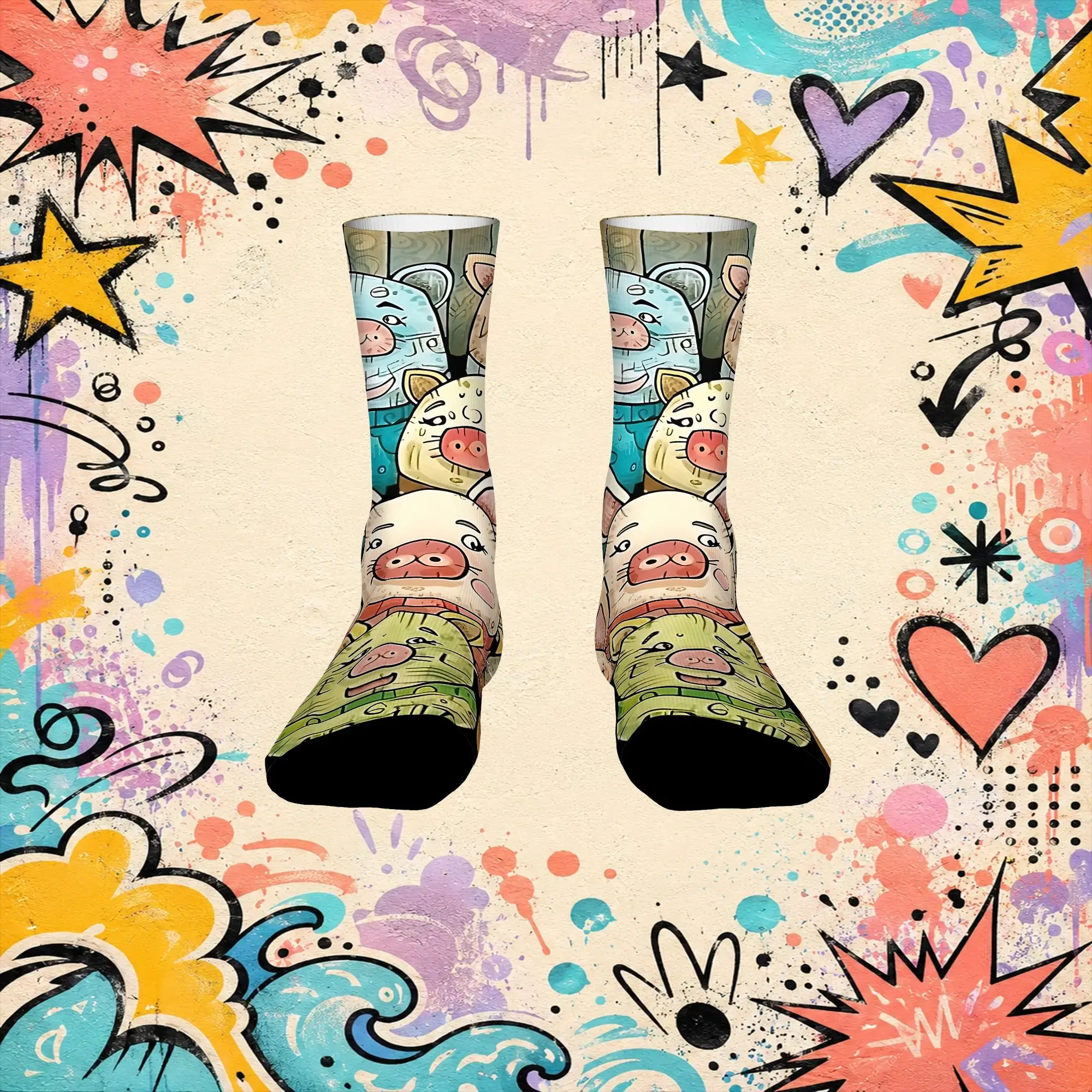 Pig Abstract Pattern Funny Men's compression Socks Unisex items Crew Sock Cycling socks