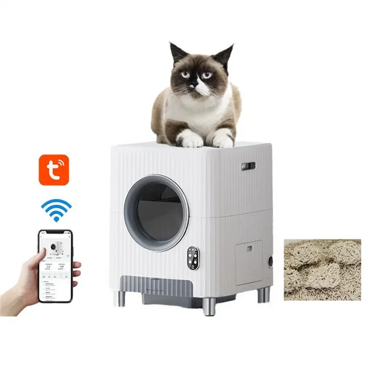 68L Wifi Tuya App Odor Ventilation Cat Toilet Smart Automatic Cat Box with Camera Poop Bags for Kitten Cats