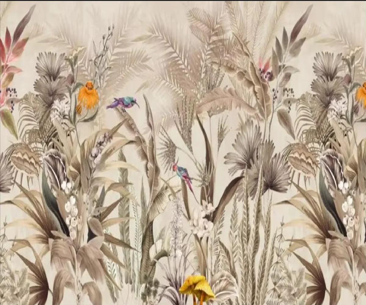 Customized Size Wallpaper Tropical Rainforest Plants Leaves Mural Home Decoration Parrot Flowers Wall Stickers Tapestry murals