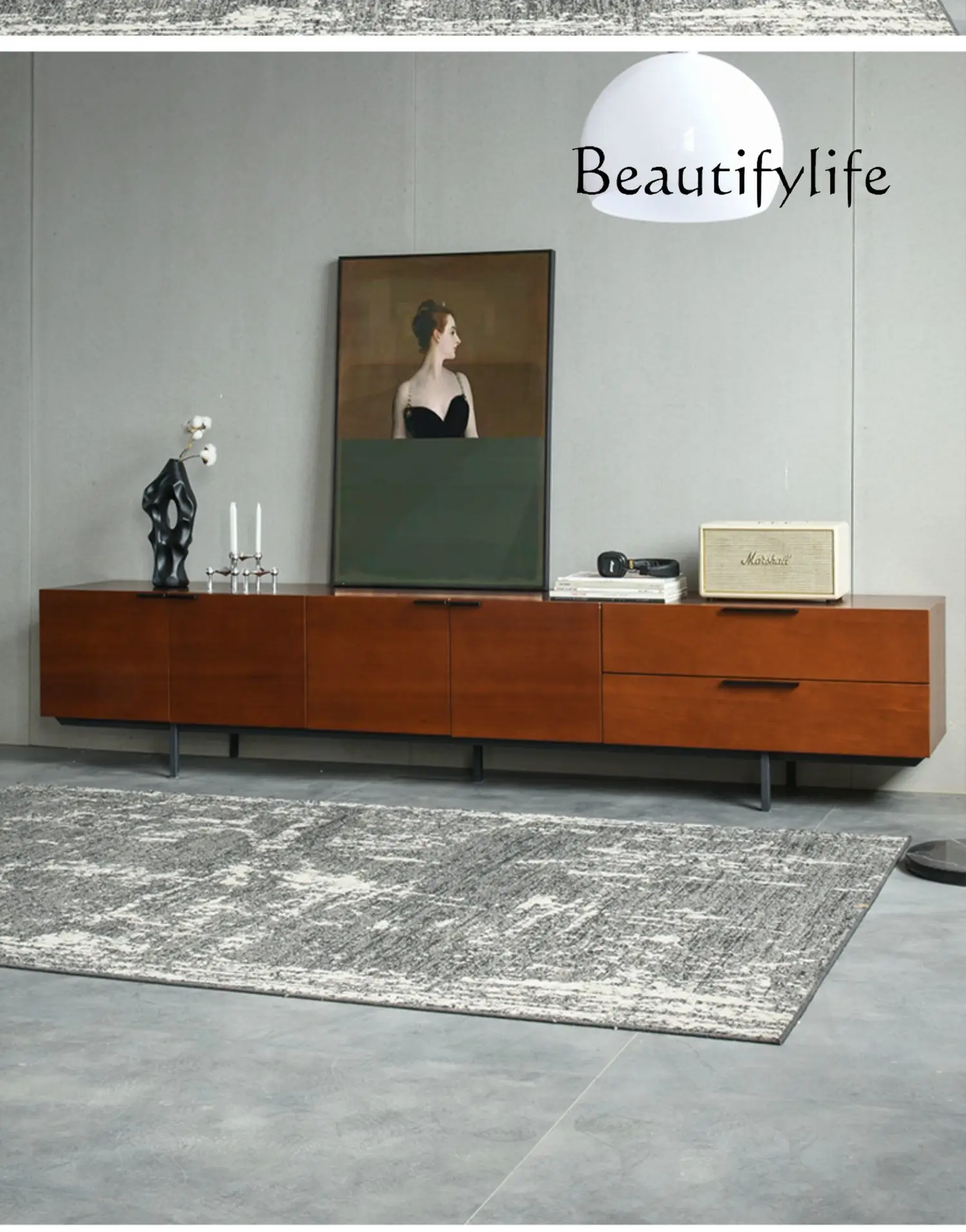 Nordic Modern Simple and Light Luxury TV Stand Combination Wall Cabinet Walnut Color Living Room Home