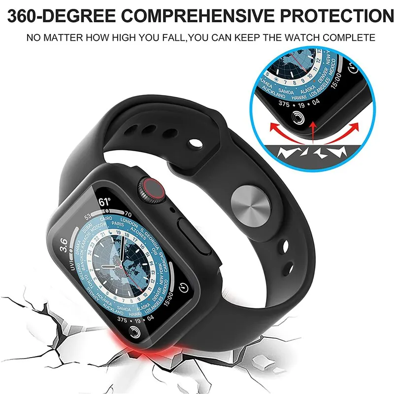 Glass+Cover For Apple Watch case 9 8 7 6 SE 3 iWatch Accessorie Screen Protector Apple watch series 44mm 40mm 38/42mm 45mm 41mm