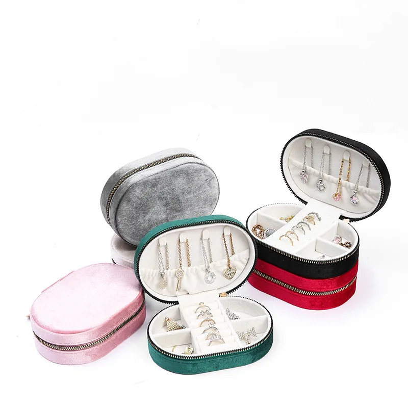 Portable Jewelry Box Jewelry Organizer Display Travel Jewelry Case Boxes Button Leather Storage Zipper