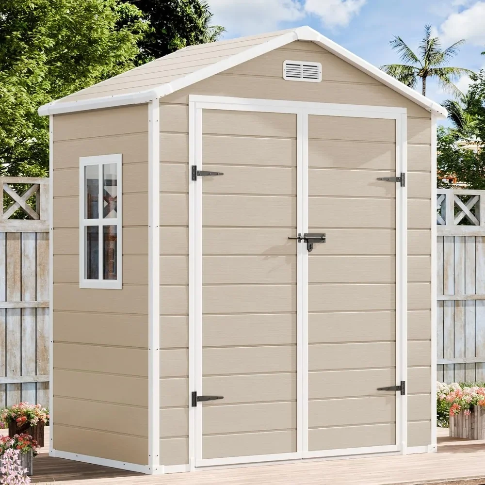 

Outdoor resin storage shed with flooring, 6x3 foot waterproof outdoor shed kit, including windows and doors