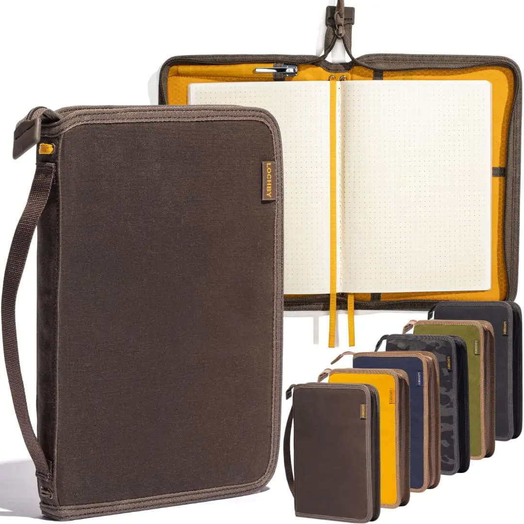 

Water Resistant Waxed Canvas A5 Journal Cover, Zipper Closure, Tomoe River Notebook Included, Perfect for Travel & Bullet Journal