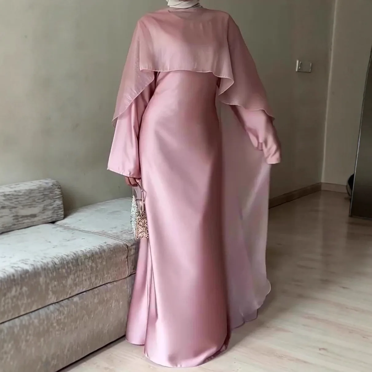 

2026 Autumn New Soft And Sweet Elegant Long-sleeved Long Dress Silky Dress For Women Abaya Ramadan Dubai Luxury Islam Elegant