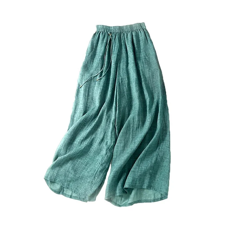 2024 New Arrival Hot Selling (3 Colors M-2XL) Women's Cotton Linen Loose Casual Nine-minute Wide-leg Pants Ladies Daily Pants