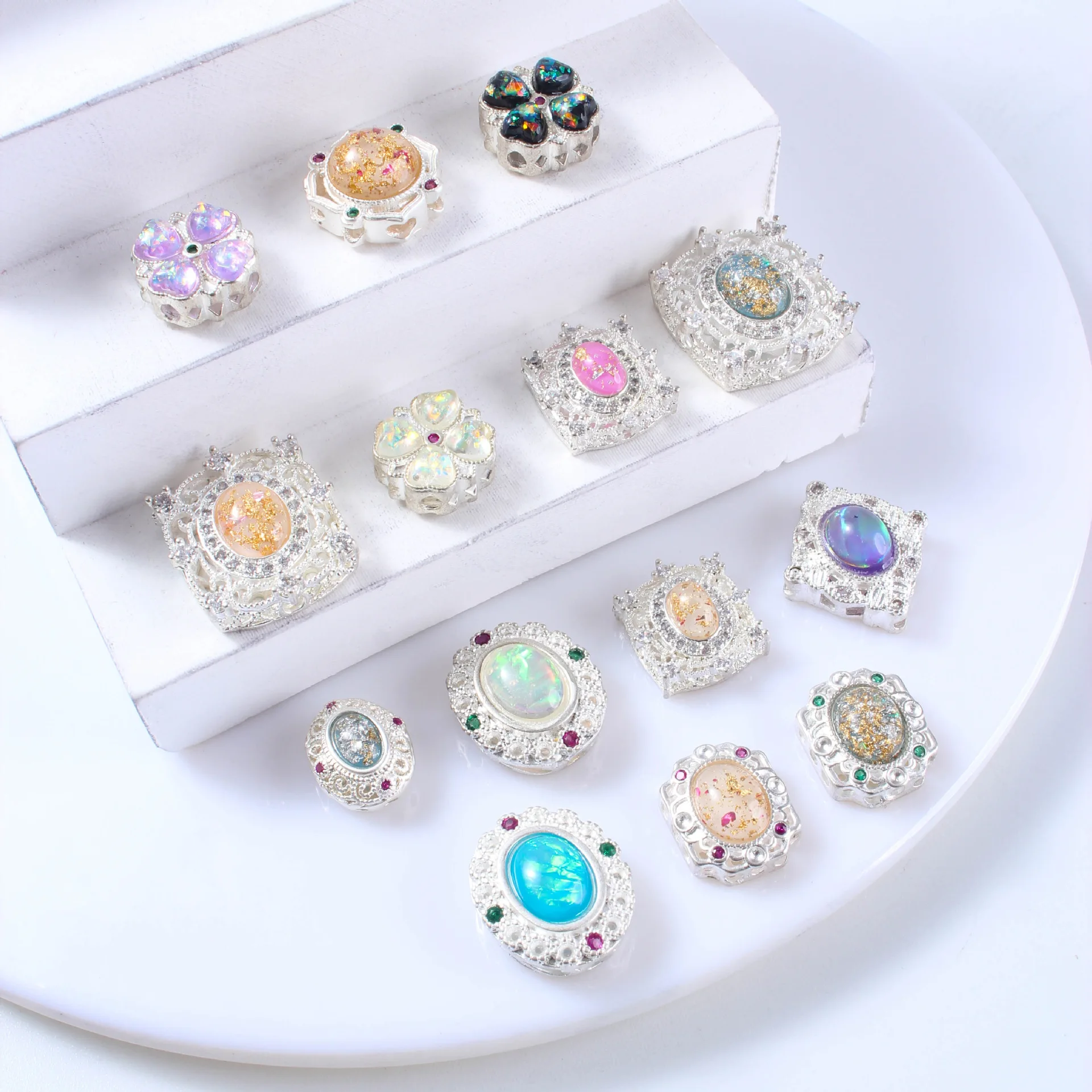 8pcs Copper Plated Gold and Silver Inlaid Aobao Spacer Beads DIY Necklace Bracelet Jewelry Accessories Beading Materials