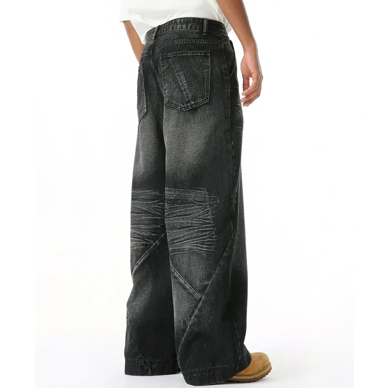 جينز رجالي بنمط الشارع الأمريكي المغسول بنمط شعيرات القط فضفاض غير رسمي متعدد الاستخدامات ثلاثي الأبعاد مستقيم الساق #4