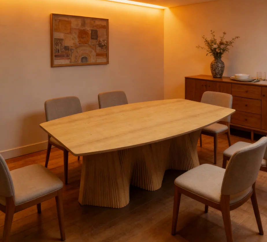 Z Artistic Durable Wooden Dining Table Sculptural Layered Wave Shape Dining Room Furniture Home Restaurant HotelZ