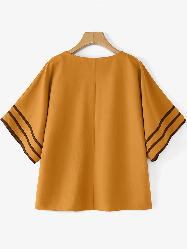 

ZANZEA 2021, модная женская блузка, повседневные полосатые лоскутные рубашки с рюшами, осенние свободные рубашки с рукавами 3/4, v-образным вырезом, Blusas, рабочая туника, топы