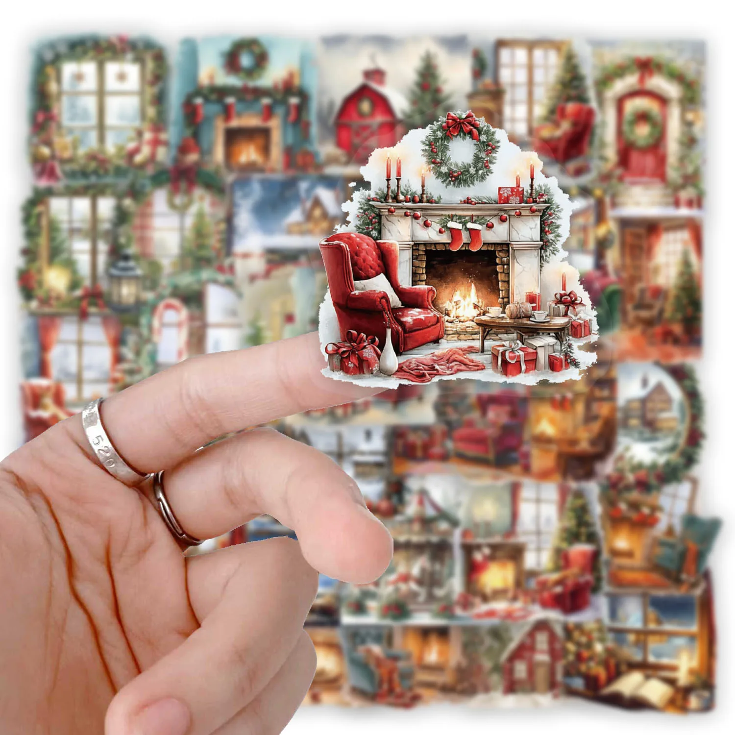 50PCS Christmas Watercolor Scene Fun Stickers DIY Phone Case Laptop Thermos Toy Stickers