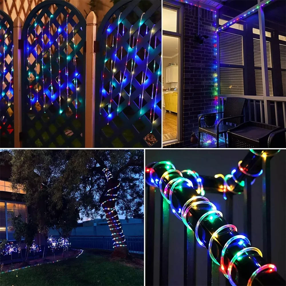 String Lights Solar Tube Rope Fairy Waterproof Remote Control Garland LED Festoon 7/12/22M Outdoor New Year Wedding Xmas Decor