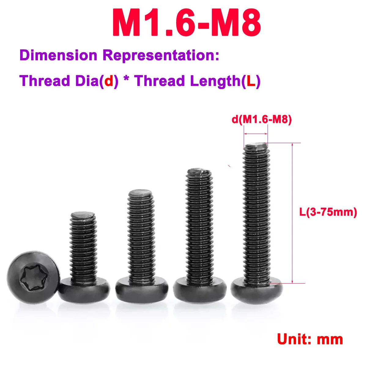 

Black 304 Stainless Steel Round Head Torx Screw Pan Head Screw Burglar Proof Bolt M1.6-M8