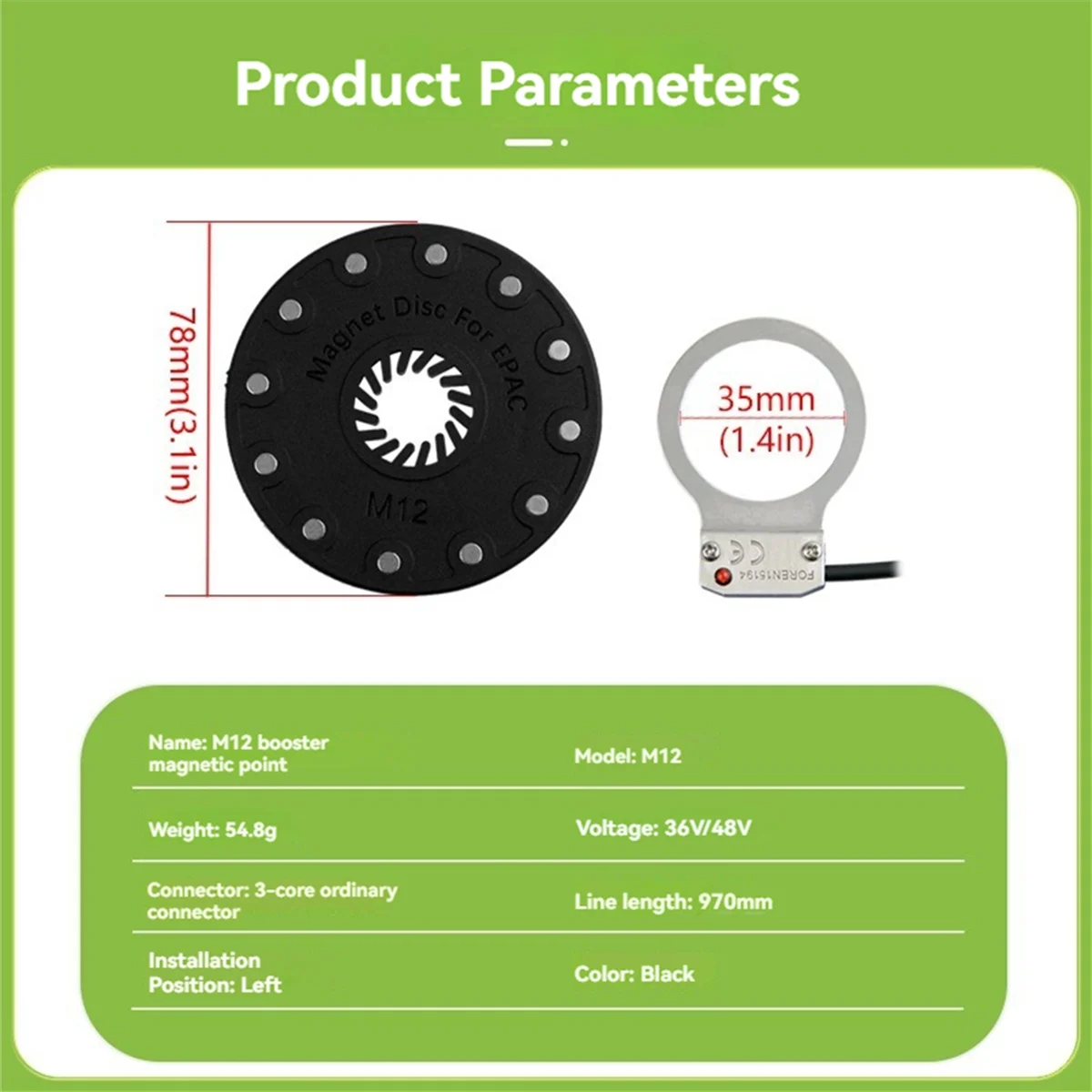 A72Z Electric Bike Pedal Sensor Assist M12 12 Magnet E Bike SM Connector Power Assist E-Bike Cable DIY EBike Kit