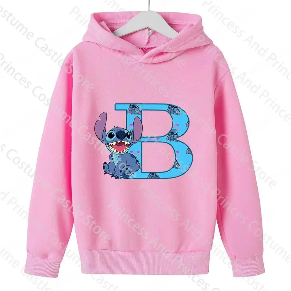 Children Hoodies Stitch Letter ABCD Kawaii Fashion Pullover Sweatshirt Anime Manga Cartoons Girls Boy Kids Casual Clothes Tops