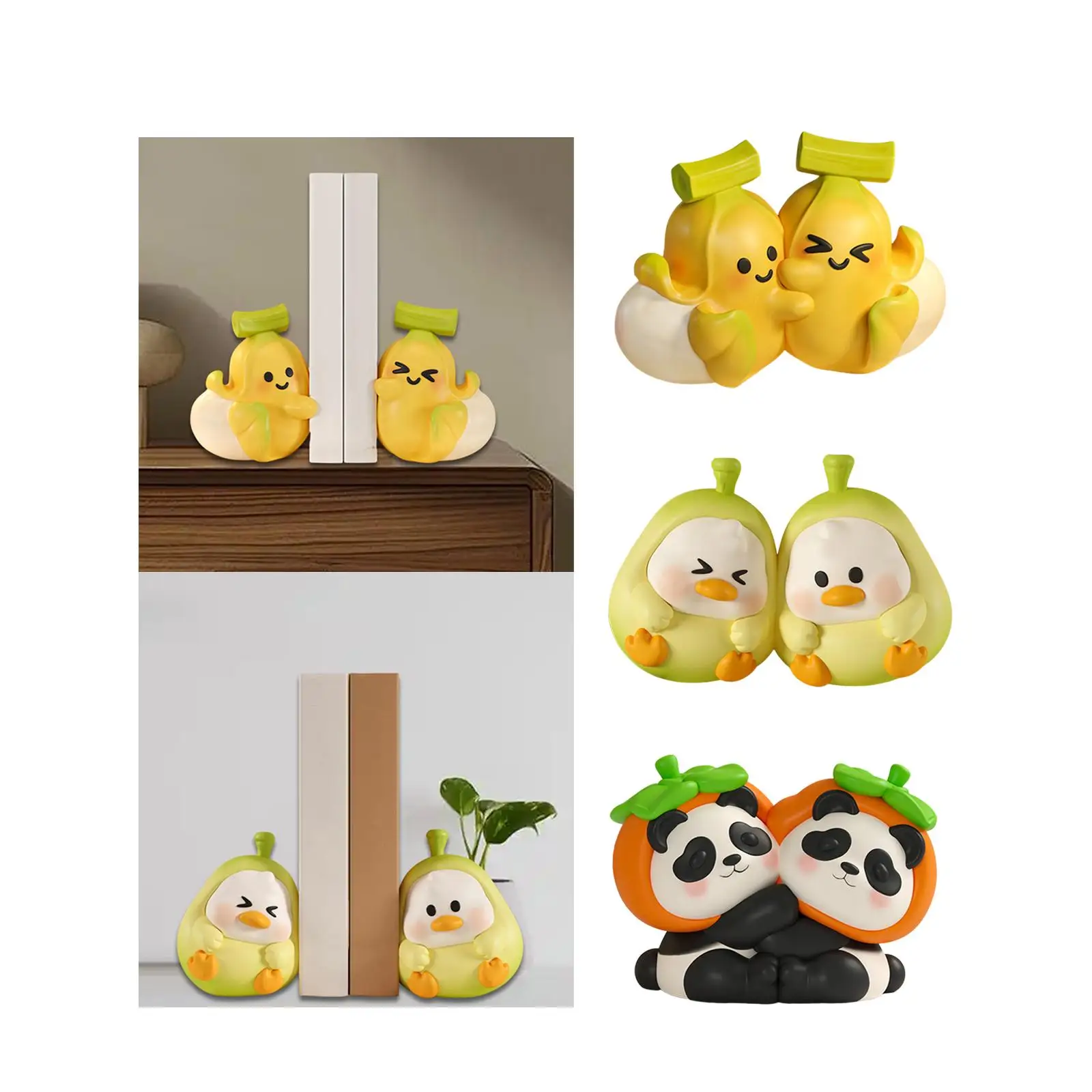 2x Cute Bookends Statue Unique Housewarming Gift Collection Decorative Book Stopper for Study Room Cabinet Home Office Desk