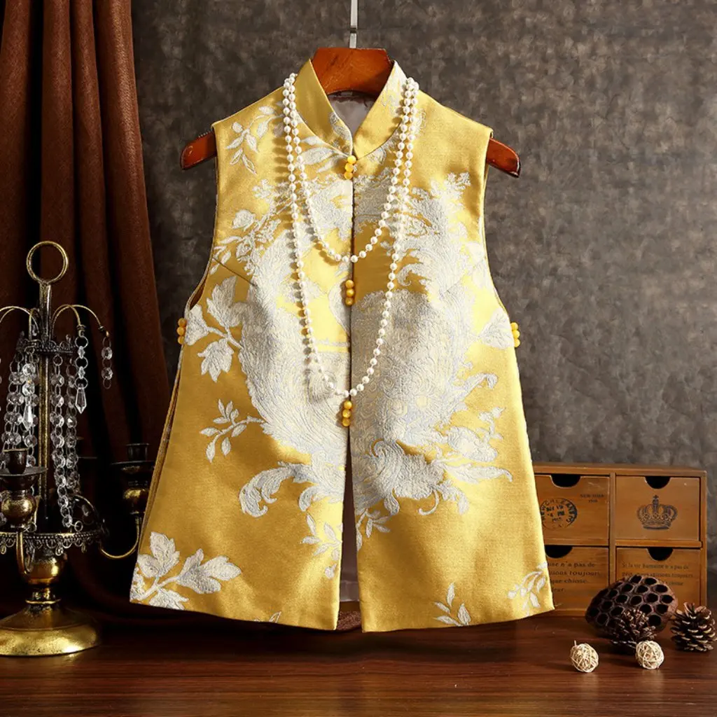 

Women's Chinese Style Vest Spring New Jacquard Embroidery Positioning Flower Cheongsam Waistcoat Traditional Asian Top