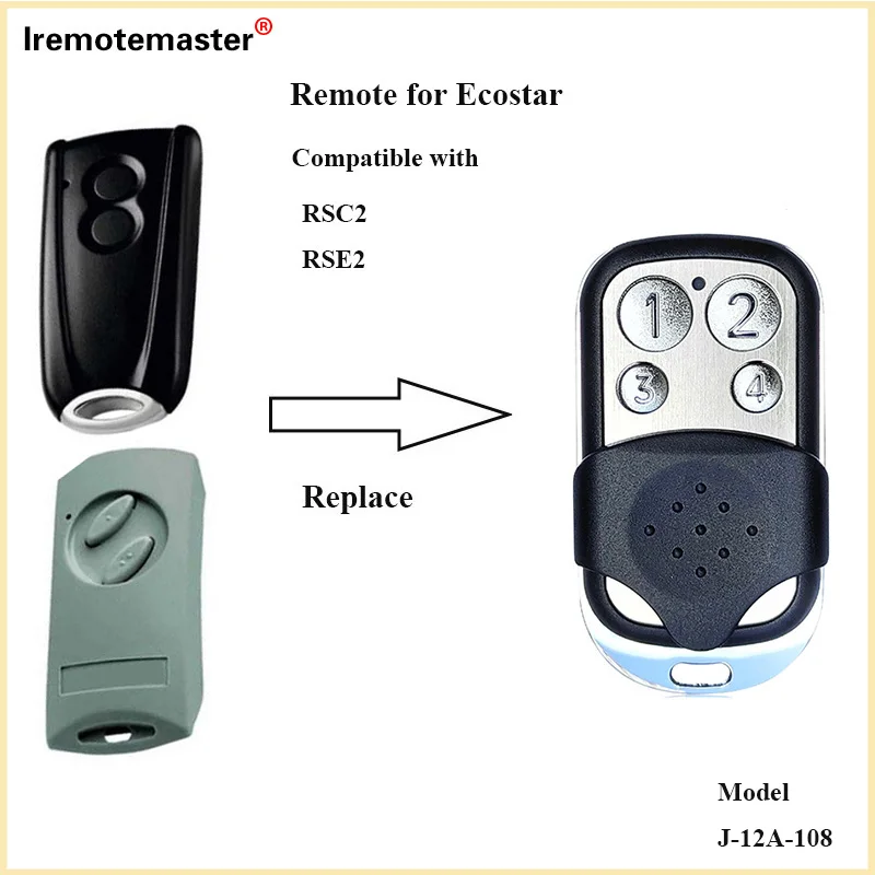 For ECOSTAR RSE2 RSC2 Handheld 433.92MHz Rolling Code Garage Door Remote Control Opener  Ecostar Transmitter Gate Remote Replace