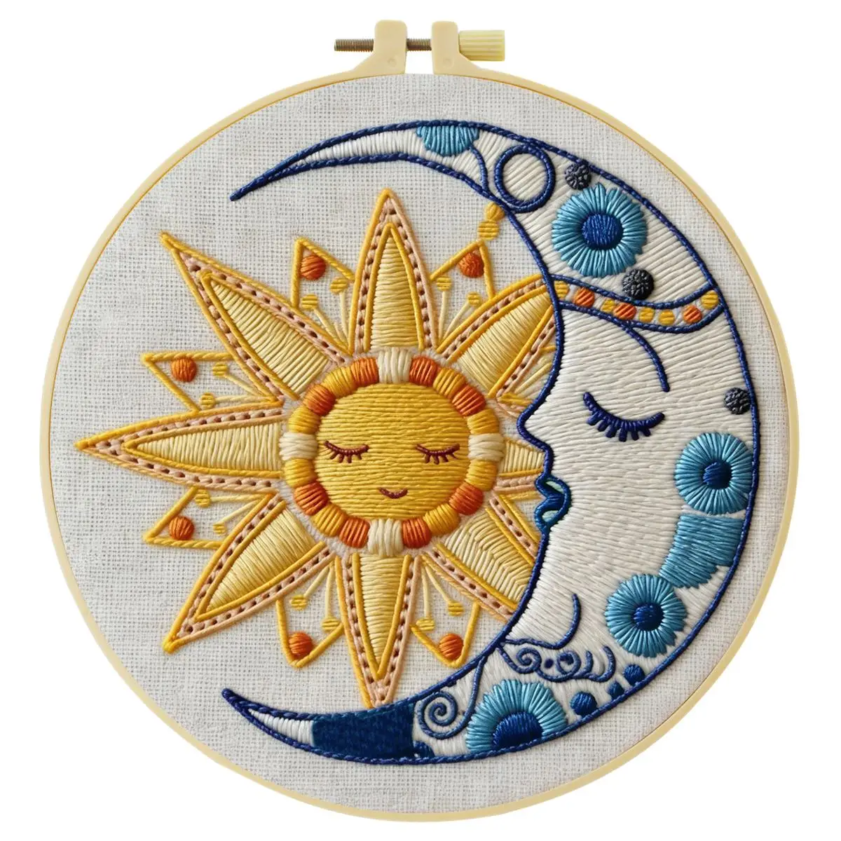 1 Stück 20X20CM/15X15CM 7,87/6,3 Zoll Sonne und Mond Stickerei Starter-Kit DIY-Kit DIY-Stickerei-Set Handarbeiten Nähkunst – Detail 4