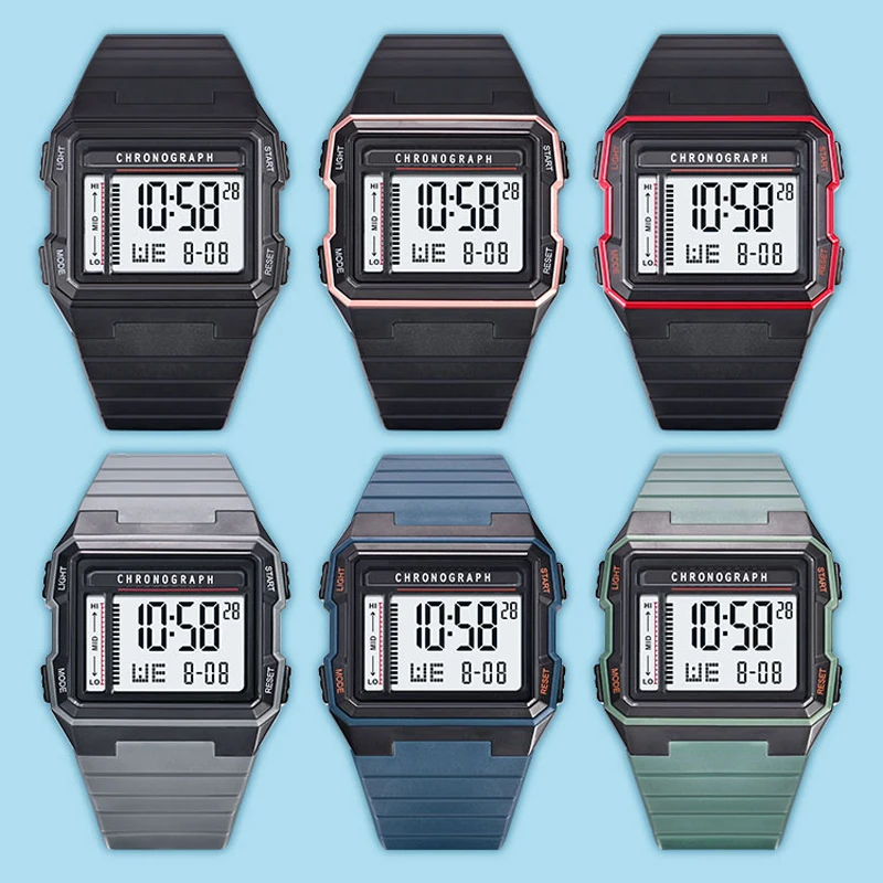 UTHAI Watch Men Square Digital Watches Sports Running Time 3ATM Waterproof Alarm LED Fall resistant Male Student Clock Watches