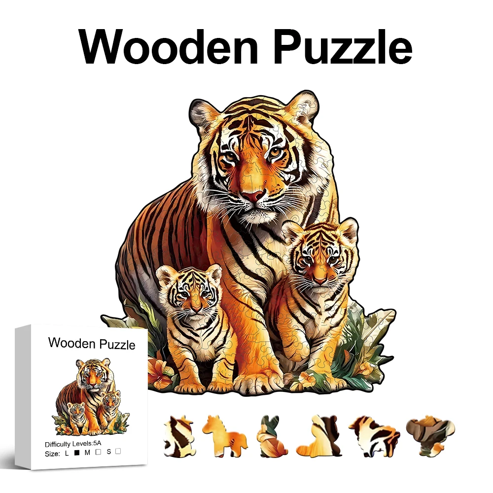 

Деревянный пазл «Семья тигров» для взрослых, уникальный деревянный пазл нестандартной формы в виде животных, идеальный подарок на день рождения или праздник