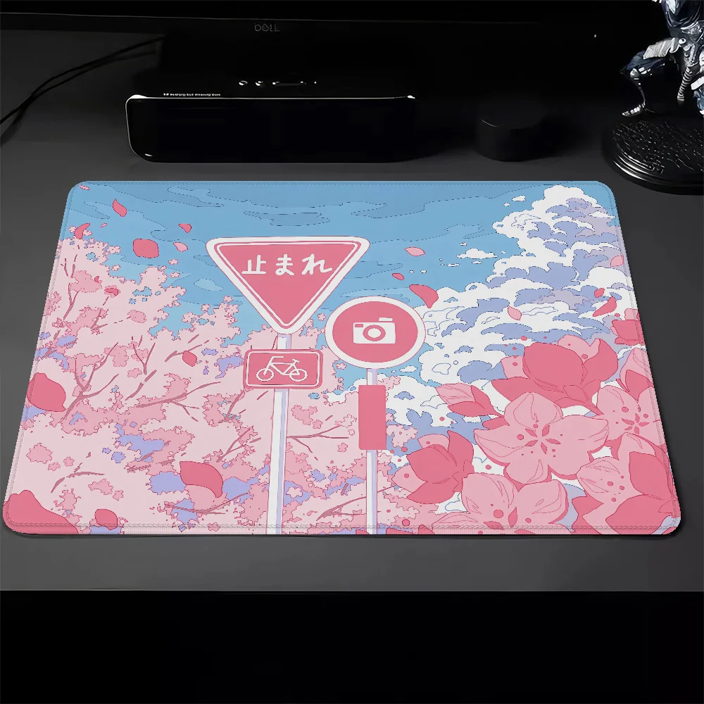 Magic Mouse Gaming Pc The Cute Japanese Signs Sky Computer Mat and Pink Cherry Blossom Small Keyboard Pad Mousepad Gamer Deskmat