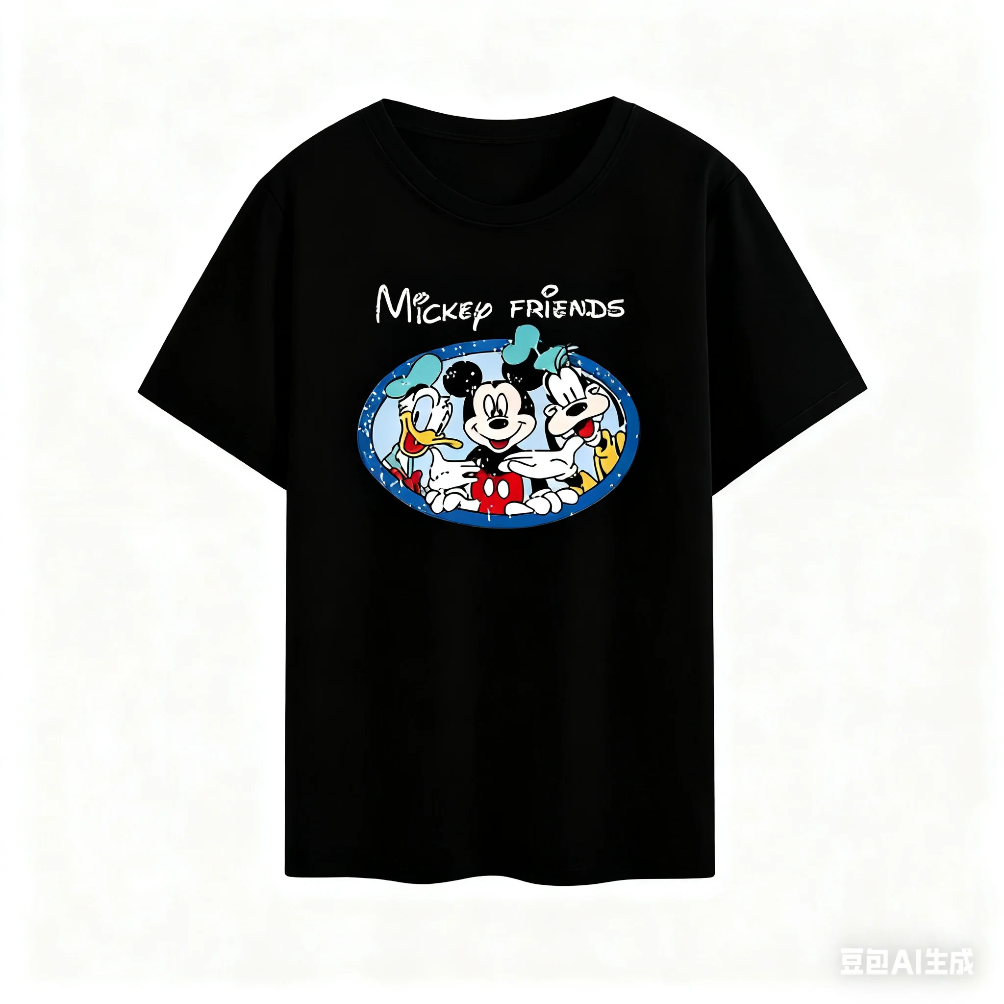 

2025 New Short Sleeved Loose T-shirt Men and Women Children Round Neck Printed Mickey Head Disney Cotton Solid Color Top