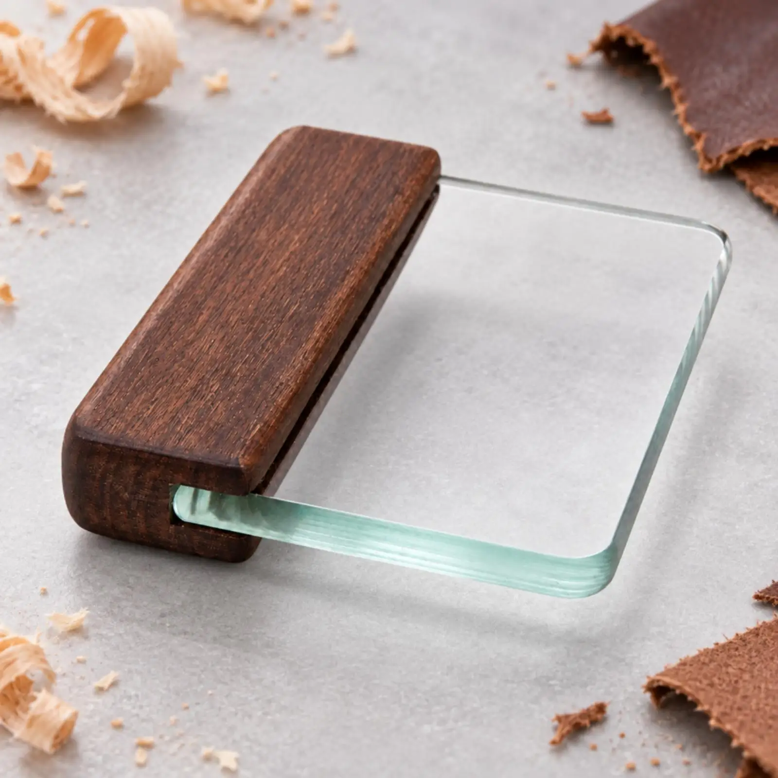 Wood Handle Putty Scraper Tool with 8mm Thick Glass Blade for Crafting and Household Scraping Work