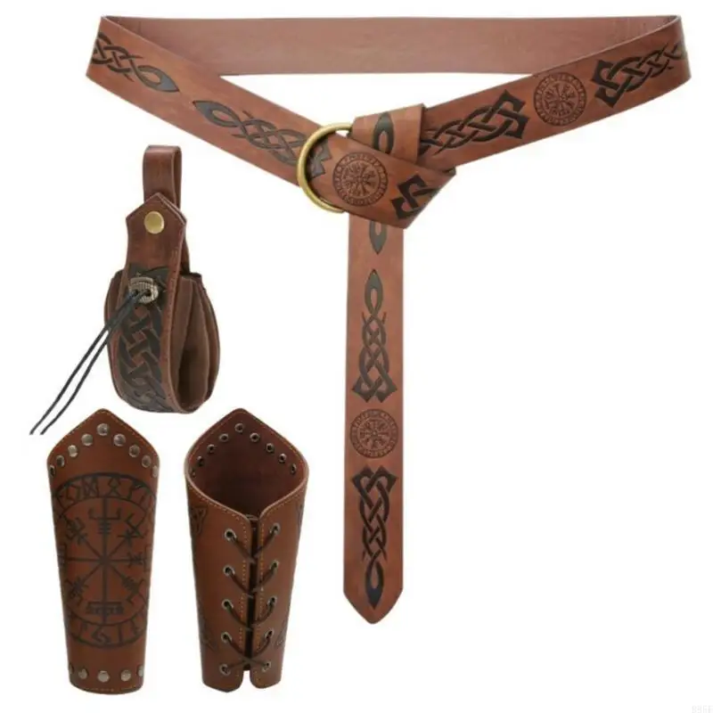 B95F 4 peças cinto medieval bolsa cintura braçadeiras braço acessórios renascentistas Halloween