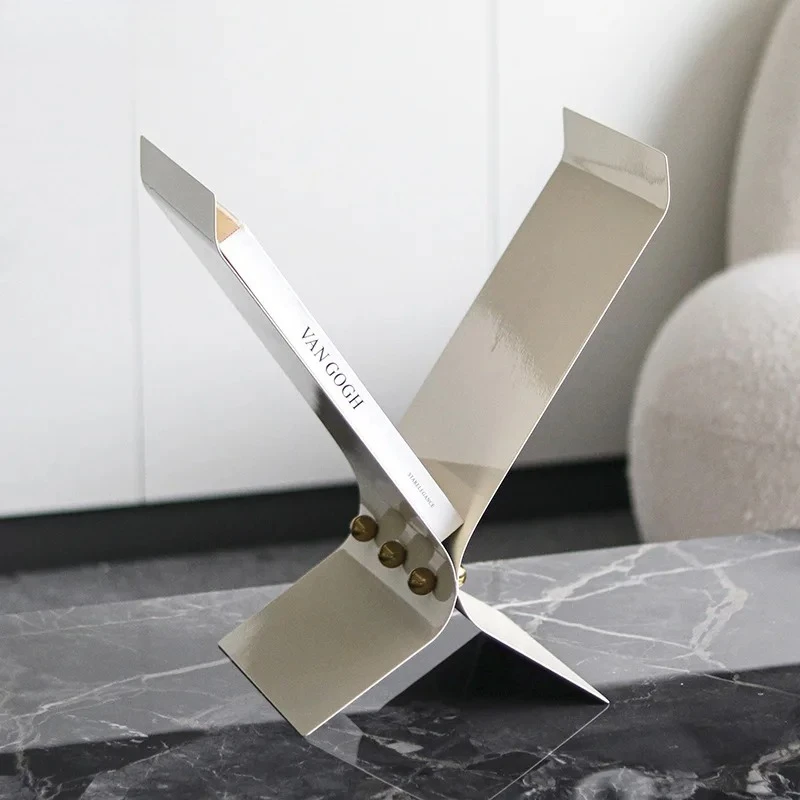 Minimalist X-shaped Bookshelf File Book Organizer Shelves Beige Magazine Holder Book Rack Metal Rack Room Aesthetic Decor