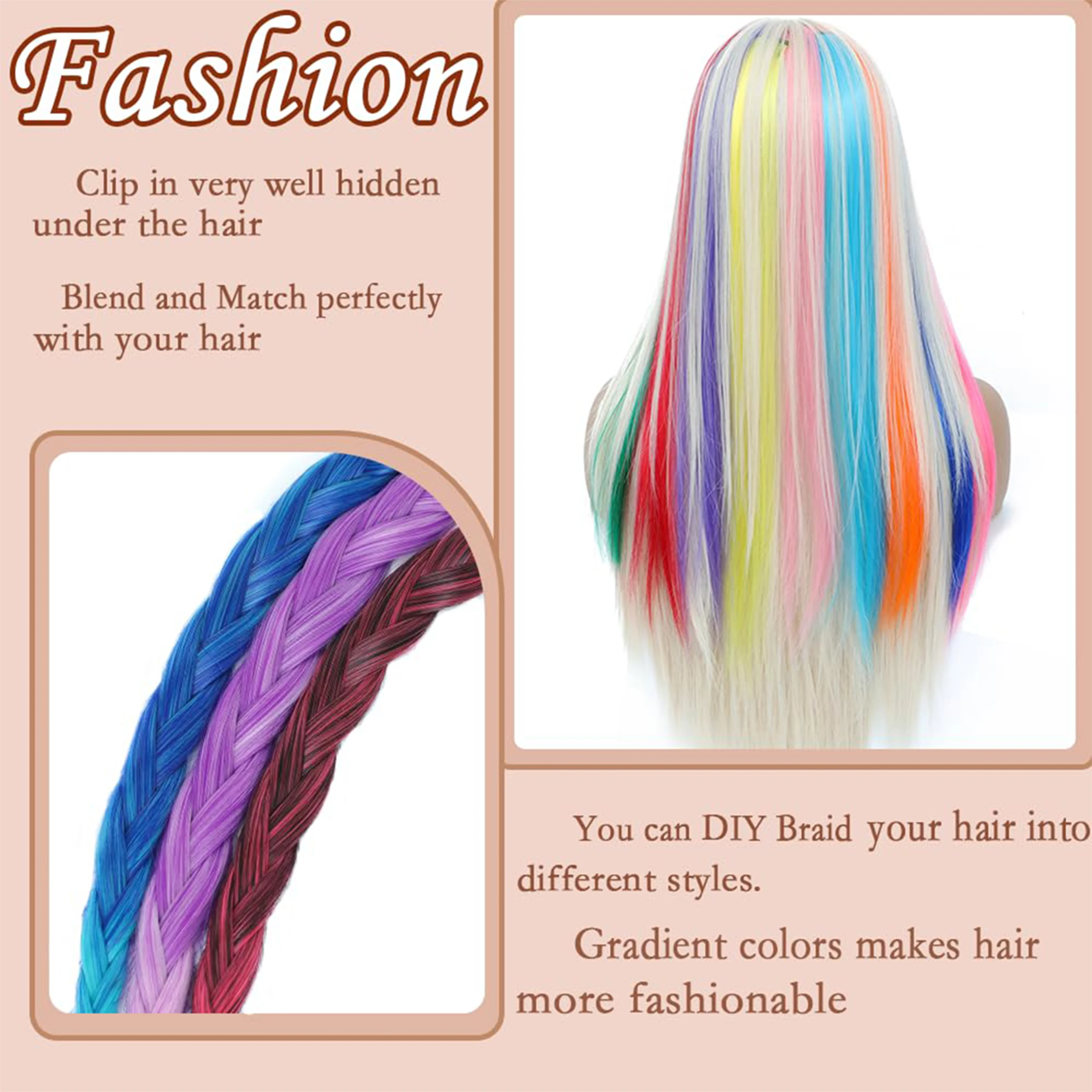 VEYDA Colored Party Highlights Clip in Hair Extensions for Girls 22 Inches Omber Colors Straight Hair Synthetic Hairpieces image 3