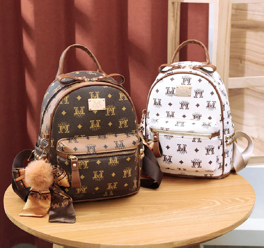 Hot Sale Women Fashion Designer Printing Backpack High Quality Pu Leather Travel Shoulder Bags School Bag Small Backpacks