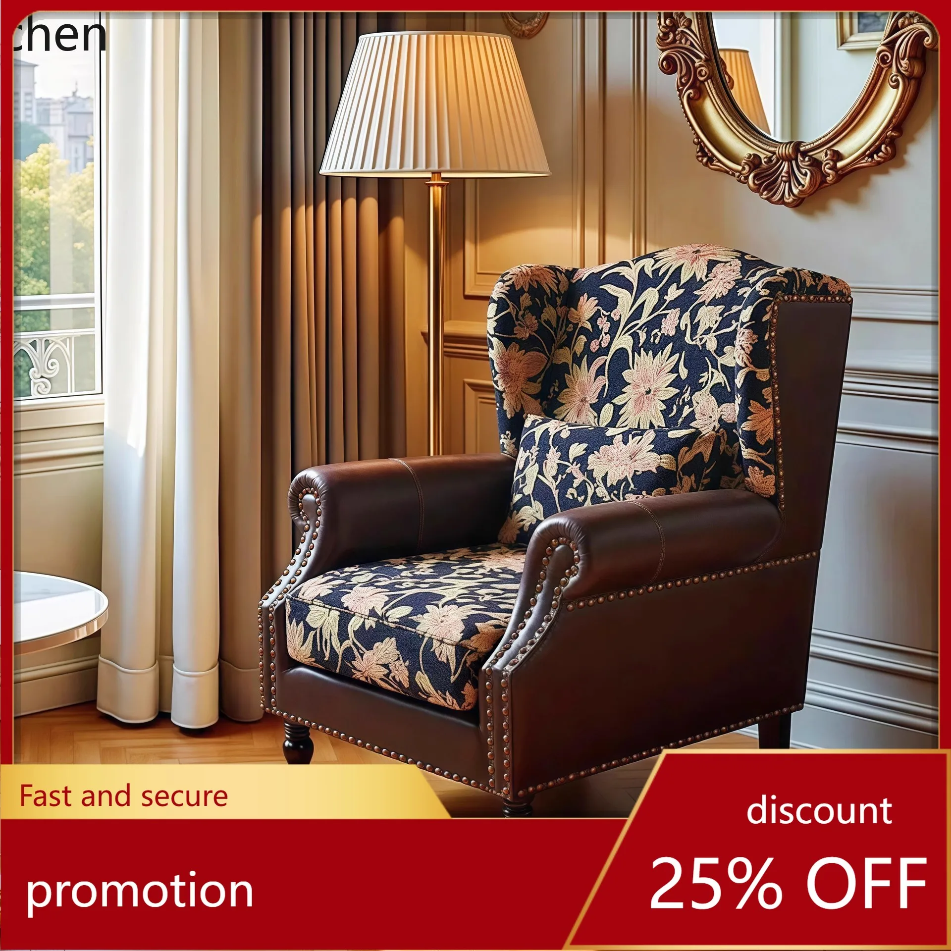 

ZML Fabric Leather Stitching casual Chair Living Room High Back Single Sofa Chair