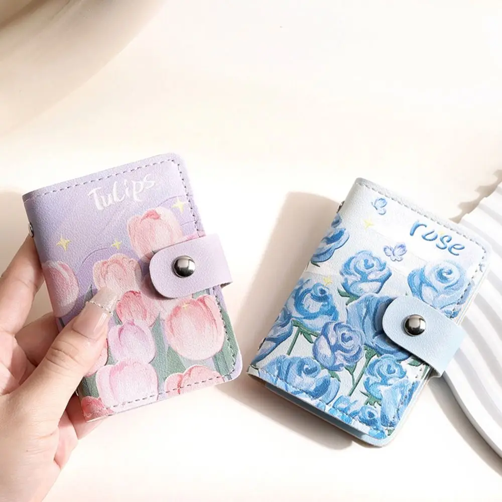 Fashion PU Leather Card Bag Flower Pattern Multiple Card Card Case Waterproof Card Holder for Teenagers Girls