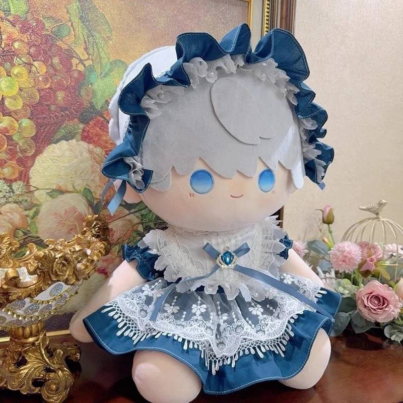 40CM 20CM 15CM Cotton Doll Clothes Blue Flower Dress, 50-55CM Reborn Doll Skirt