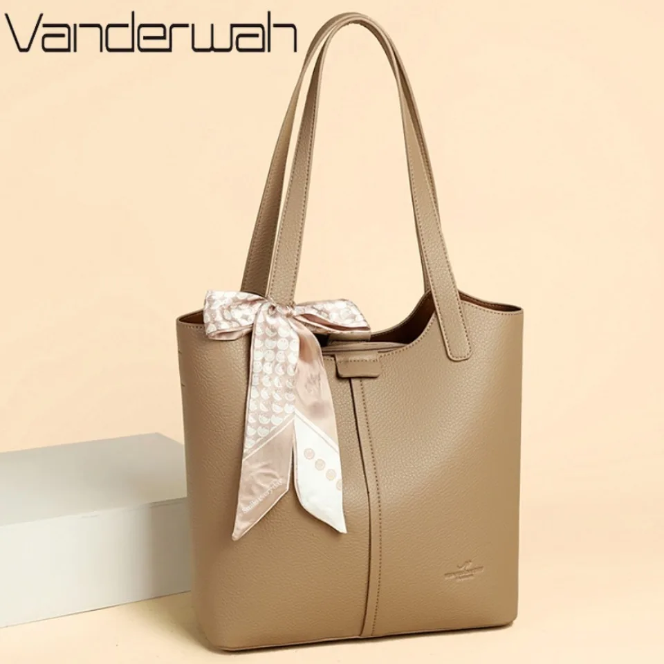 

Genuine Brand Soft Leather Shoulder Bag For Women Casual Tote Bag Female Solid Color Purse Simple Design Handbag Commuting Sac