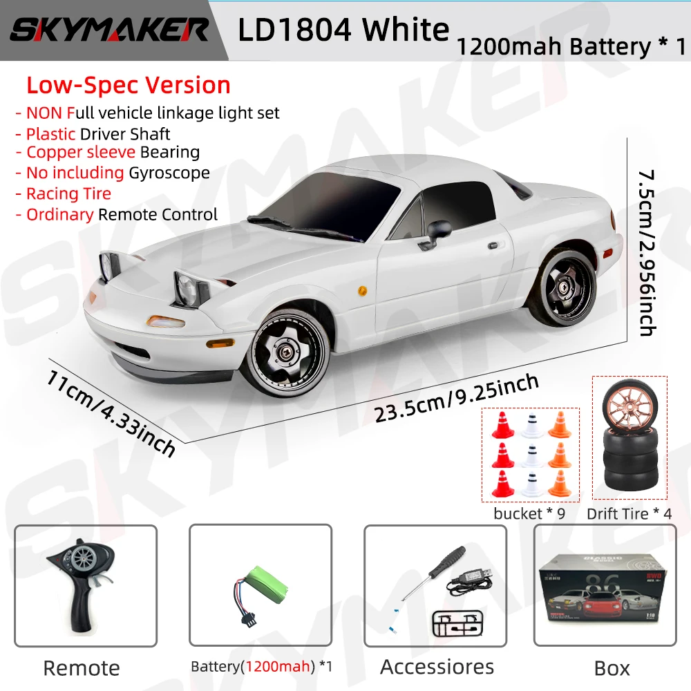 Skymaker LDRC LD1804 1/18 RC Drift Auto MX5 2,4 GHz RWD met ESP Gyroscoop on-Road LED-verlichting Volledige schaal RC Auto's Kinderen Speelgoed Cadeau