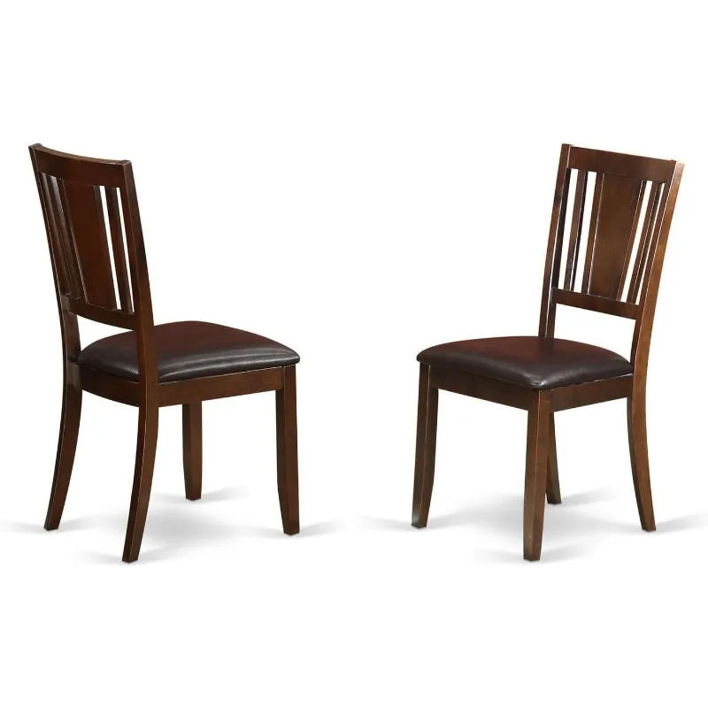 Dudley Kitchen Dining Faux Leather Upholstered Wood Chairs, Set of 2, Mahogany