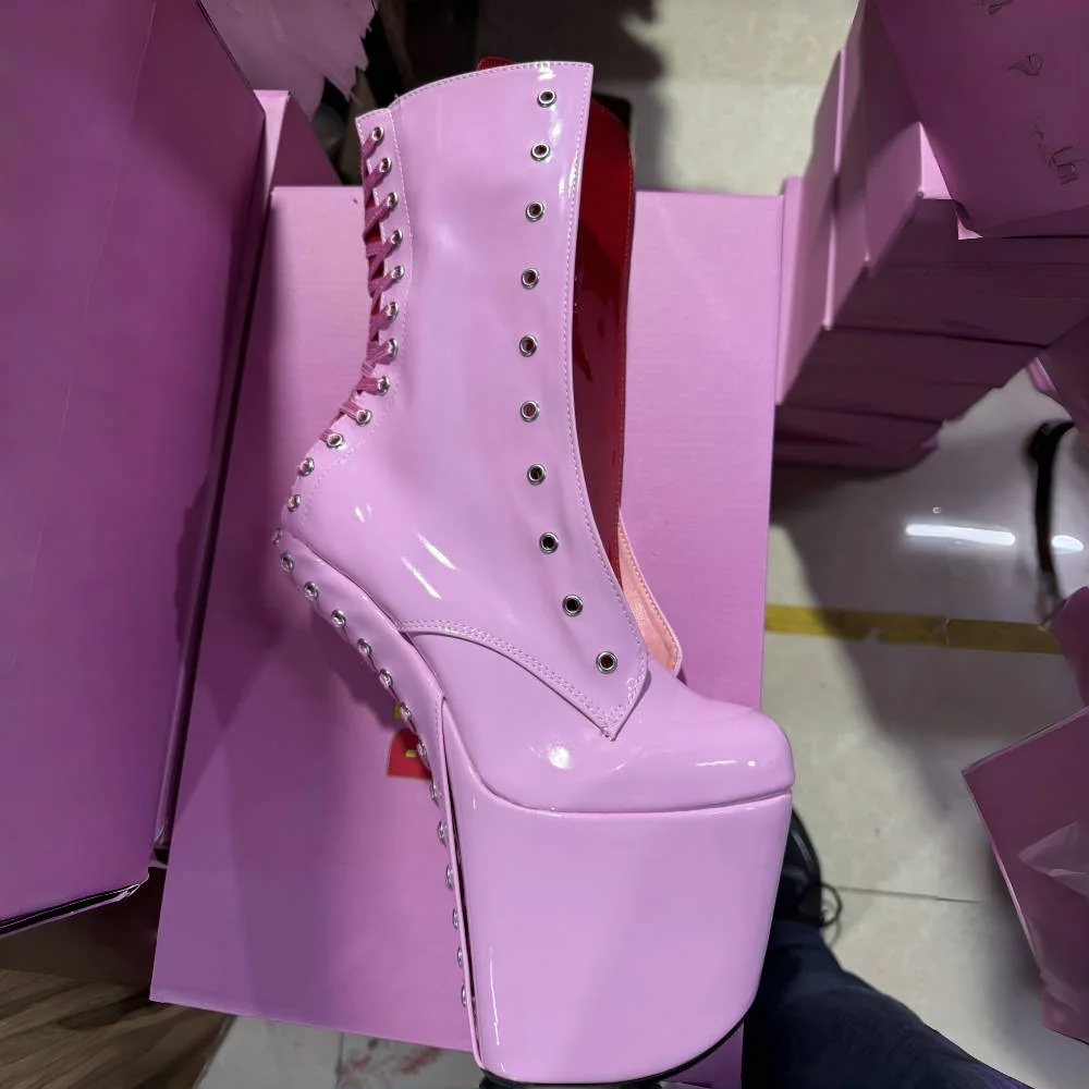 20 سنتيمتر المهر Heelless حذاء من الجلد ، السيدات صنم المرحلة القطب أحذية الرقص ، الرجال تأثيري بوتاس ، منصة 9 سنتيمتر ، الوردي ، الأسود ، لون مخصص