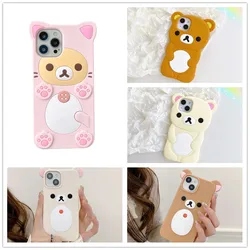 3D Cute Cartoon Pink Bear Kawaii Soft Silicone Case for IPhone 16 15 14 13 Pro Max 16Pro 15Pro 14Pro i16 Funny Women Girls Cover