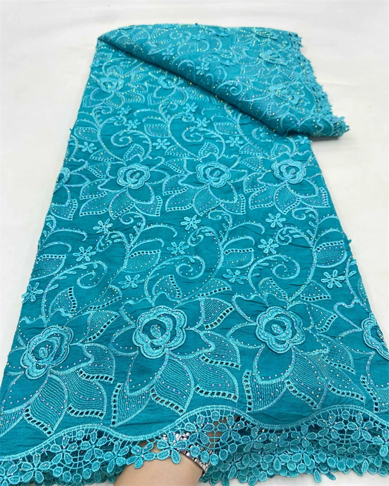 

African Lace Fabric High Quality 5 Yard Dry Cotton Lace Fabric 2025 Embroidery Nigerian Swiss Voile Lace Fabric for Women