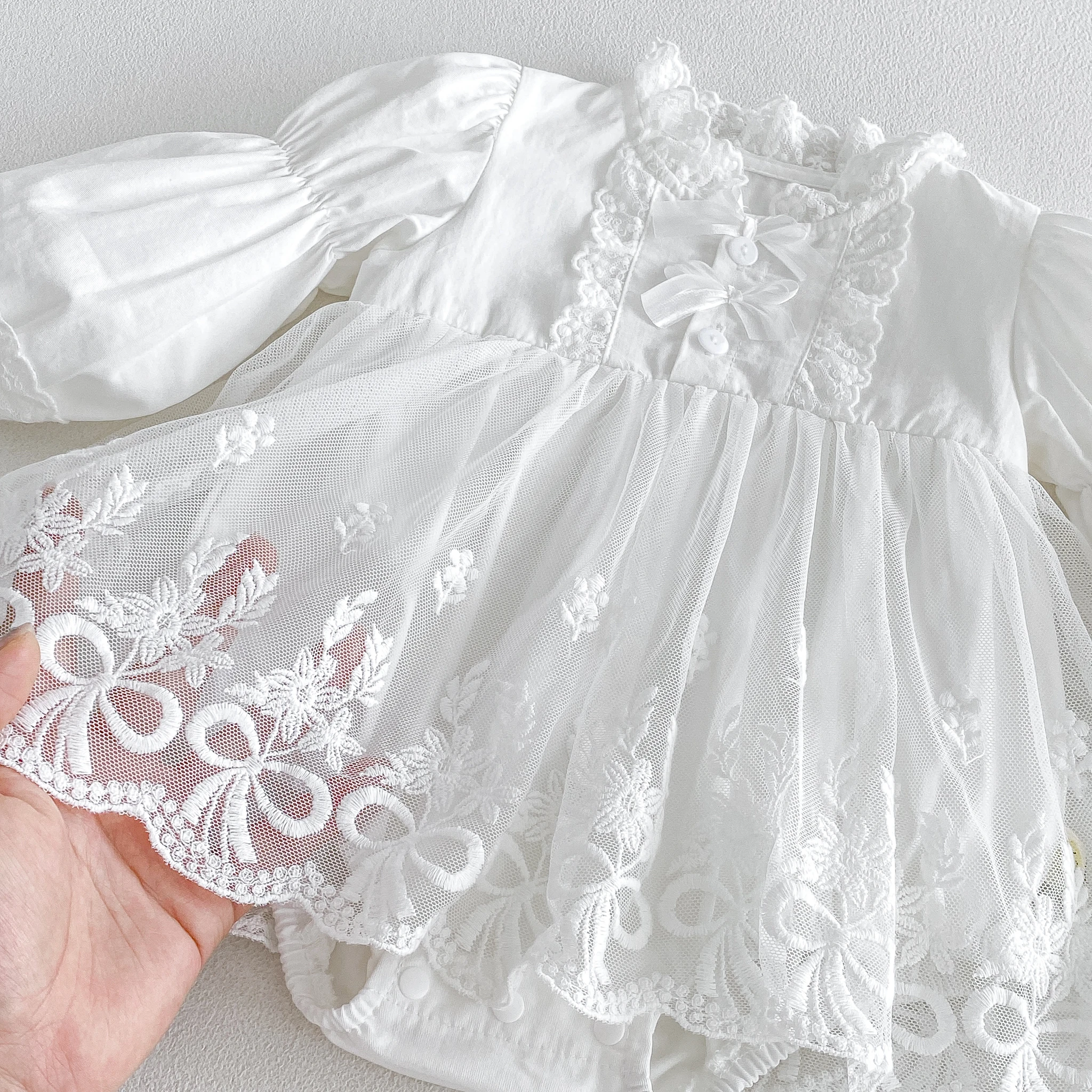 2026 Herbst Babykleidung Prinzessin Spitzenbesatz Rock-Strampler, Langarmkleid für Frühling und Herbst – Detail 7