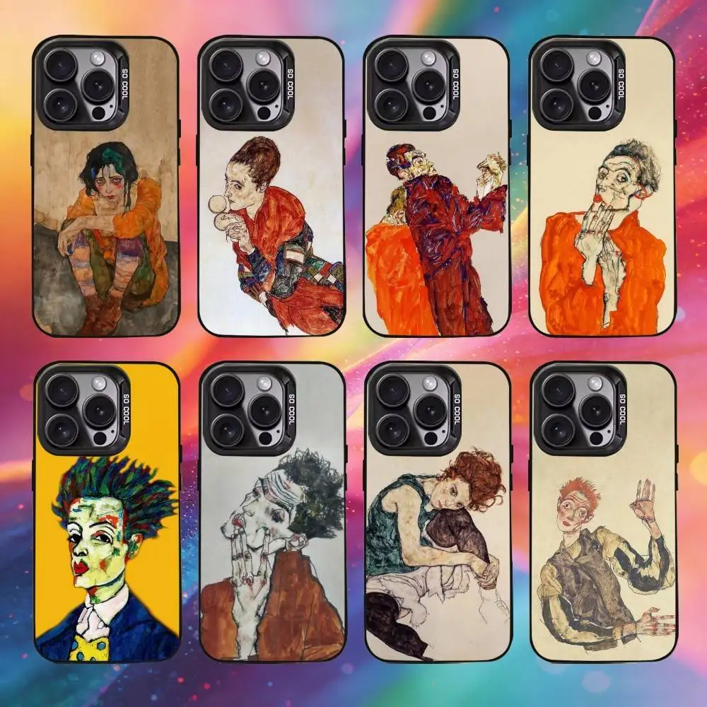 

E-Egon S-Schiele Phone Case For iPhone17, 16,15,14,13,12 Pro Max Black Candy Matte Shockproof Cover